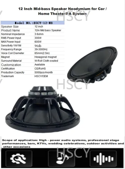 Altavoz de audio profesional de 12′′ de neodimio MID
