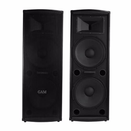 Altavoz pasivo OEM al por mayor de 600 vatios con subwoofer doble de 15 pulgadas y caja de madera, sistema PA