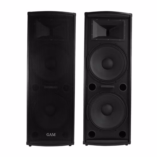Altavoz pasivo OEM al por mayor de 600 vatios, subwoofer de 2 x 15 pulgadas, sistema PA con caja de madera